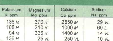 Pot tassium Potassium in sample 1 rated medium at 136 ppm Potassium in sample 4 rated high at 136 ppm Ratings