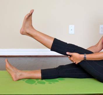 Knee Flex & Extension: Starting from Staff (Dandasana), lift one leg about one foot away from the floor Holding on to the back of the knee with both hands,