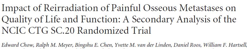 2014 Patients responding to re-irradiation of painful bone metastases experience: superior QoL scores (walking ability, normal work, enjoyment of life) less functional