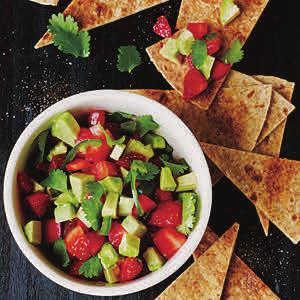 Strawberry-Avocado Salsa with Cinnamon Tortilla Chips Yields: 12 servings (serving