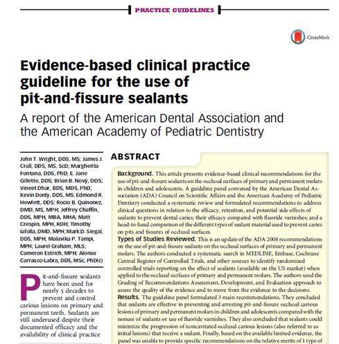 So What? Cochrane Database Syst Rev. 2013 Mar 28;3: Sealants for preventing dental decay in the permanent teeth. ADA & AAPD Systematic Review of RCTs.