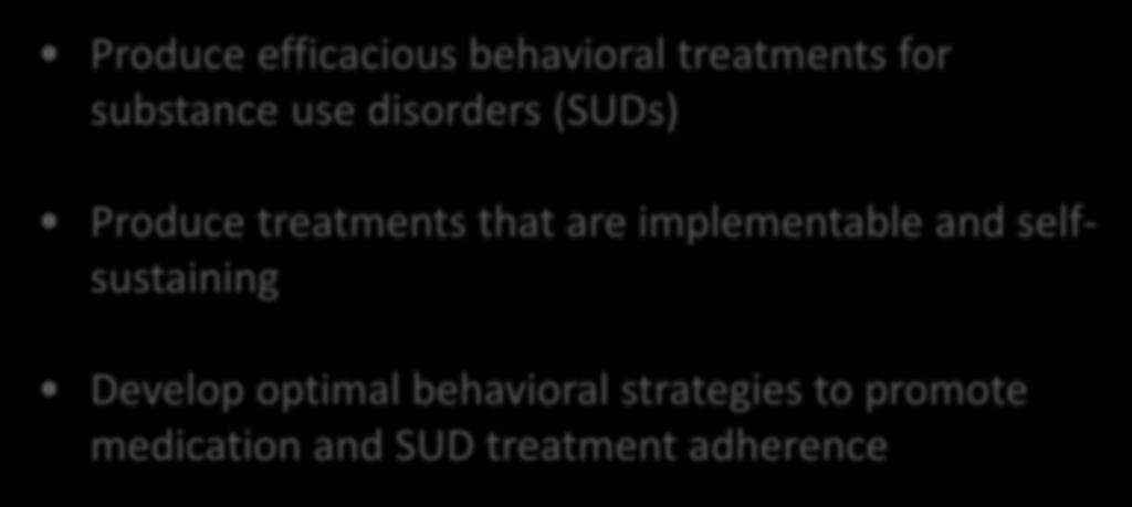 Behavioral Therapy Development Program Goals: Produce efficacious