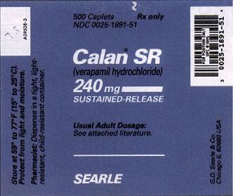 Order: Calan SR 240 mg PO How many caplets should be administered? 1. Identify the manufacturer's name. 2. Identify the dosage strength of the medication 3.