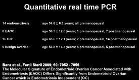 Quantitative real time PCR 14 endometriosis: age 34.8 ± 6.3 years; all premenopausal 8 EAOC: age 58.5 ± 12.6 years; 1 premenopausal, 7 postmenopausal 16 OC: age 65.6 ± 12.