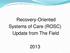 Recovery-Oriented Systems of Care (ROSC) Update from The Field