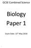 GCSE Combined Science. Biology Paper 1