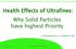 Health Effects of Ultrafines: Why Solid Particles have highest Priority. a Presentation by J. Schiltknecht MD